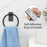 Black Adhesive Towel Ring for Bathroom, Stainless Steel No-Drill Hand Towel Holder - Image 3